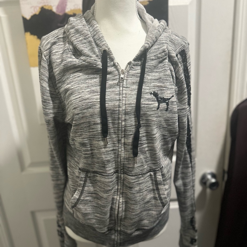 Victoria's Secret Black and Gray bling sequin Hoodie Jacket size large